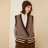 Women’s Striped Cashmere V-Neck Vest Sleeveless Cashmere Cardigan